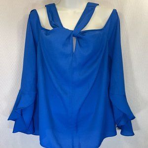Halston Blouse, Semi Sheer, Blue, Medium